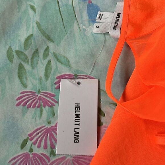 Helmut Lang Chroma Drape Neon Sunburn Silk Blend Strappy Mini Dress Size 2 NWT - Picture 13 of 14